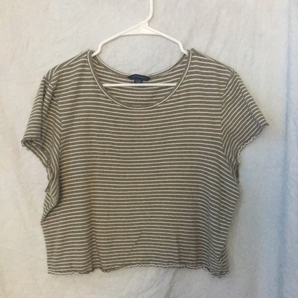 Green and white striped AE crop top